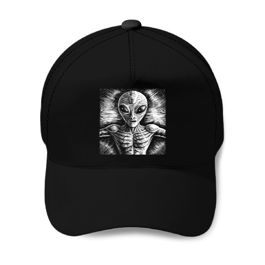 Grey Alien Engraving Baseball Caps