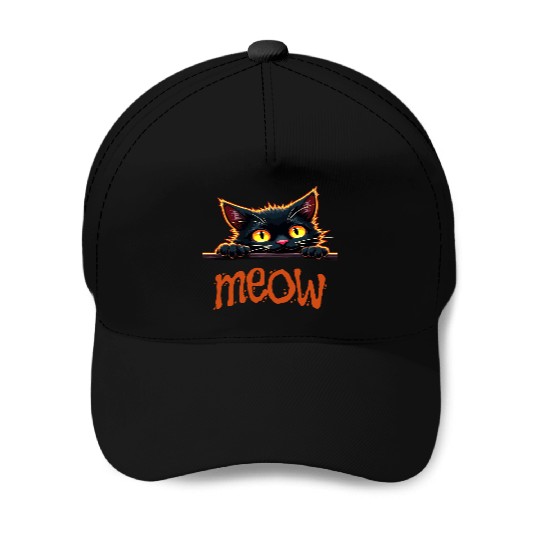 Neon Black Cat with Playful  Baseball Caps