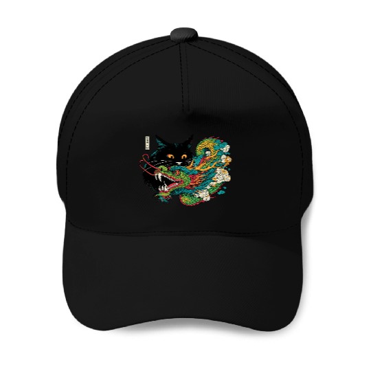 Ukiyo-e Black Cat Chinese Dragon Baseball Caps