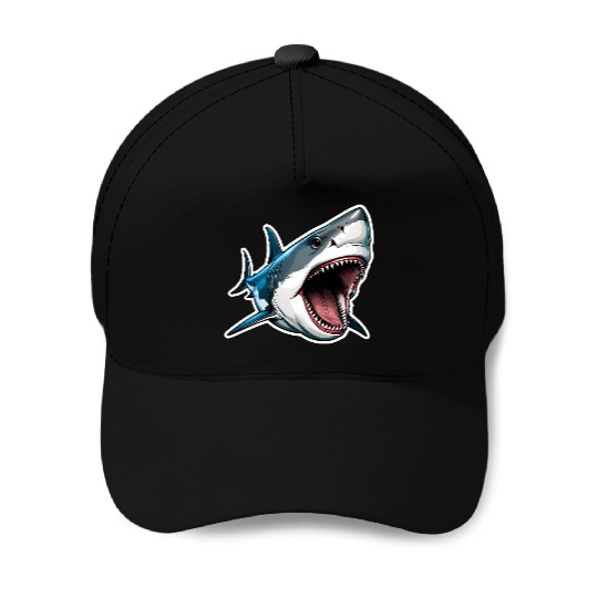 Big White Shark Attack Baseball Caps