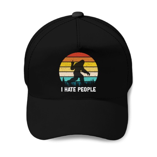 I Hate People Retro Bigfoot Silhouette in Forest Baseball Caps
