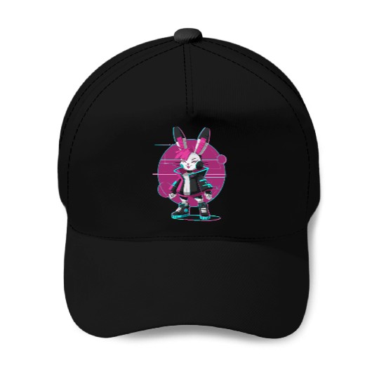 Cyber Bunny with Futuristic Style and Neon Colors Baseball Caps