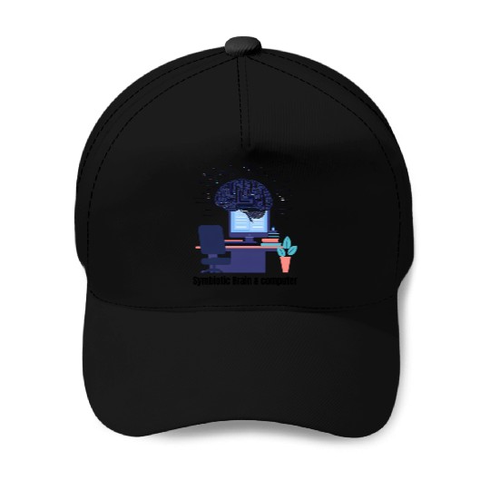 Brain and computer Baseball Caps