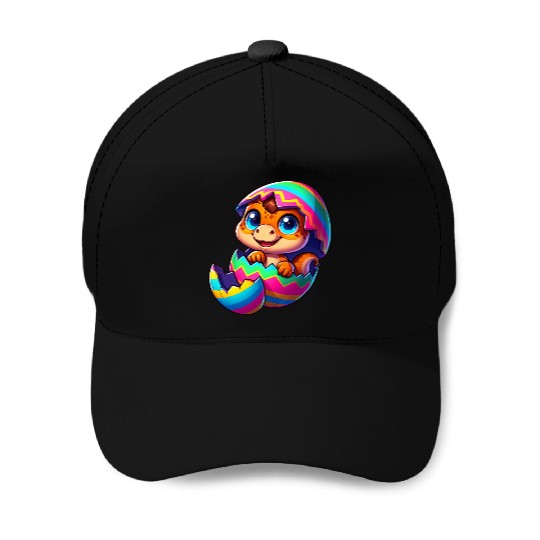 Cute Dino hatching from colorful Easter egg Baseball Caps