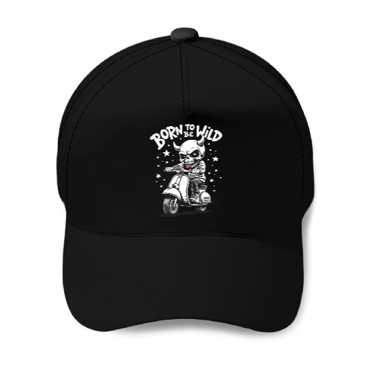 Born to Be Wild - Skull Devil on Scooter Baseball Caps