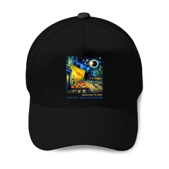 Partial Solar Eclipse Night Scene Art September Baseball Caps