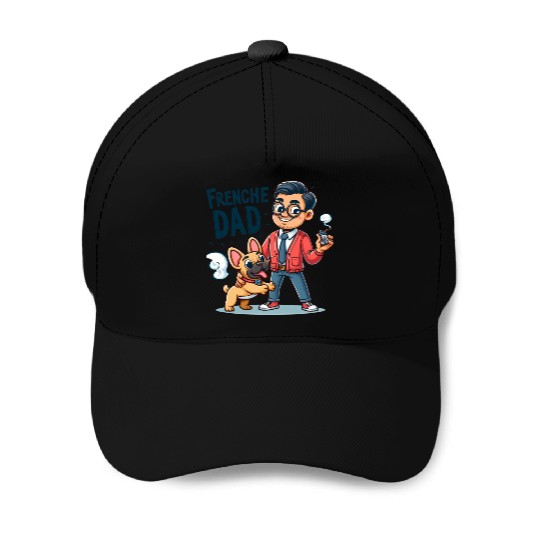 Frenchie Dad Cartoon Design Baseball Caps