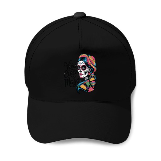 Cinco de Mayo Sugar Skull Girl Sombrero & Flowers Baseball Caps