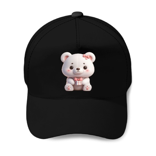 Sweet Teddy Bear and Gift Box Baseball Caps