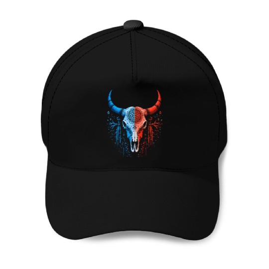 Tribal Skull Design Red Blue Split Art Baseball Caps