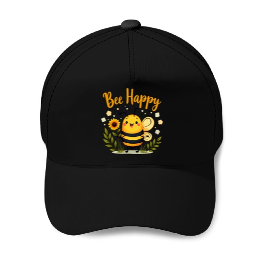 Happy Beekeeping Bee with Sunflower Joy Baseball Caps