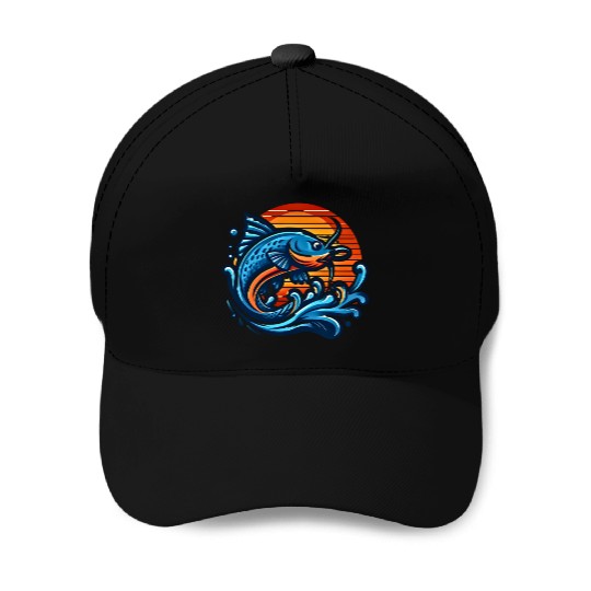 Leaping Catfish Sunset Baseball Caps