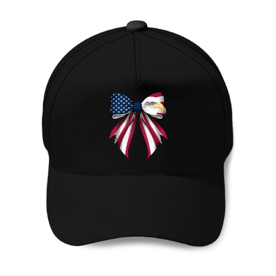 Coquette Bow Bald Eagle Bird US Flag Patriotic Baseball Caps