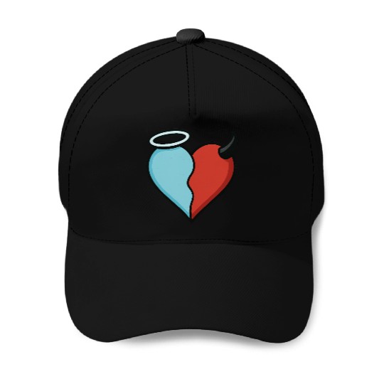 Divided Heart Good and Evil Contrast Angel, Devil Baseball Caps