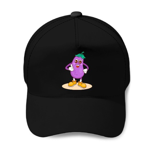 Animated Eggplant Character Design Baseball Caps