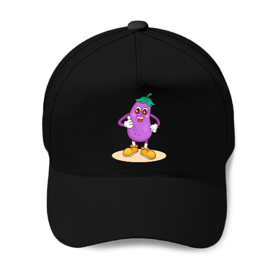 Animated Eggplant Character Design Baseball Caps