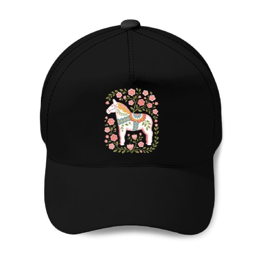 Swedish Spring Dala Horse Floral Art Baseball Caps