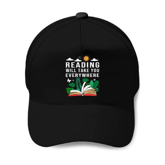 Reading Teacher Librarian Read Book Baseball Caps