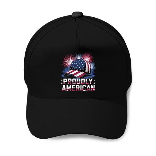Proudly American Hat With Fireworks and Stars Baseball Caps