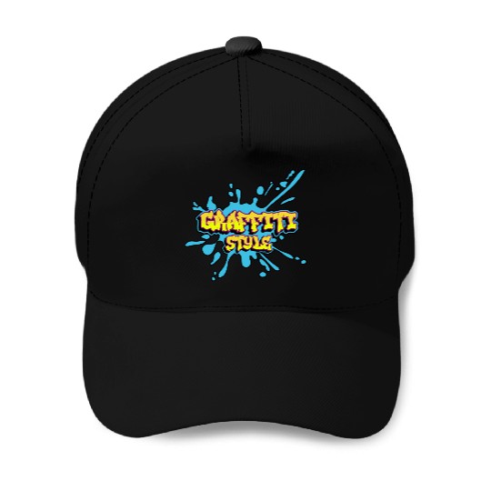 Graffiti Text Style Design D83C DFA8 with a splash of blue Baseball Caps
