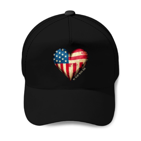 My Heart Beats True American Flag Baseball Caps