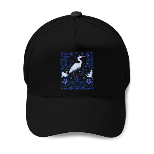Great Blue Heron Folk Art Baseball Caps