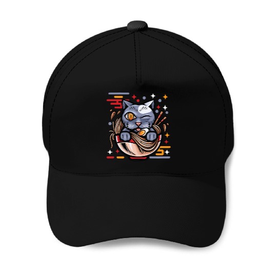 Cat Ramen Japanese Funny Japanese Kawaii Black Cat Baseball Caps