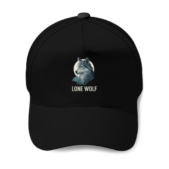 Lone Wolf – Geometric Wolf Head under Moon Wildern Baseball Caps