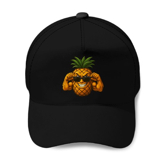 Cool pineapple sunglasses muscles biceps fruit Baseball Caps
