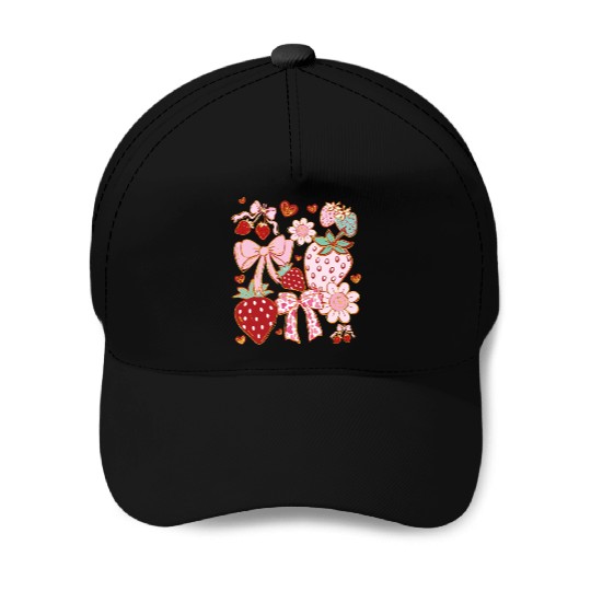 Boho Strawberry Coquette Baseball Caps