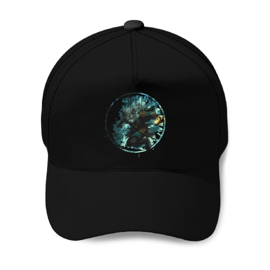 Mystical Werewolf With Magic In The Dark Forest Baseball Caps