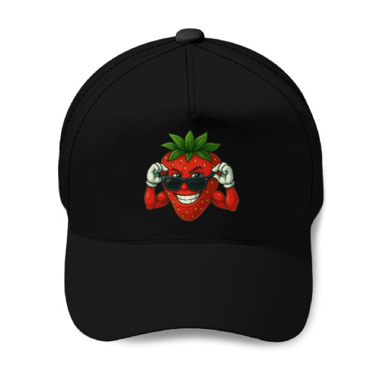 Cool strawberry with sunglasses in summer Baseball Caps