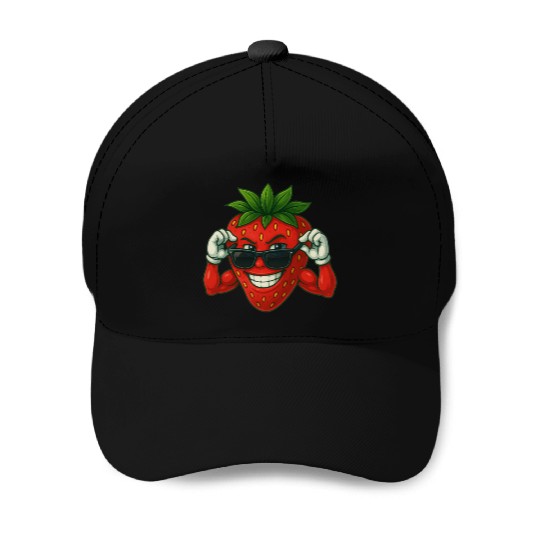 Cool strawberry with sunglasses in summer Baseball Caps