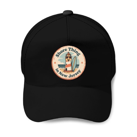 Beach Vibes_ New Jersey Shore Lighthouse Vintage Baseball Caps