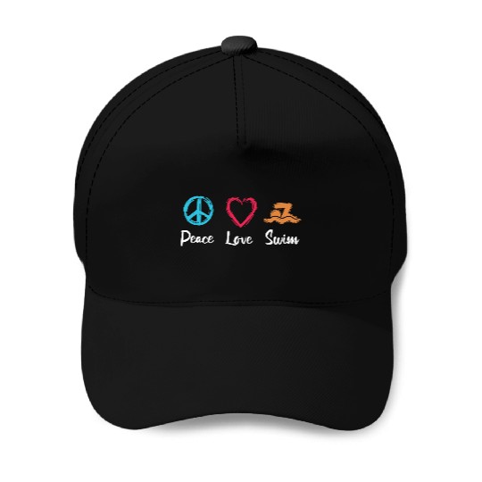 Peace Love Swim Baseball Caps