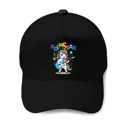 Rockstar Unicorn Playing Rainbow Guitar Baseball Caps