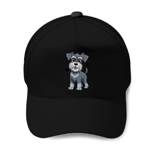 Adorable Schnauzer Pup Illustration With Big Eyes Baseball Caps