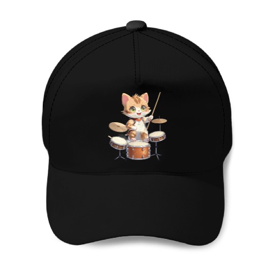 Cat Drummer Baseball Caps