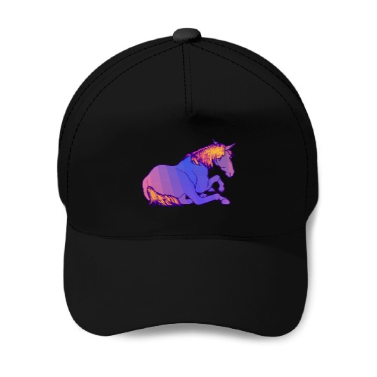 Purple Horse Lying Down, Hand Drawn, Bright Colors Baseball Caps