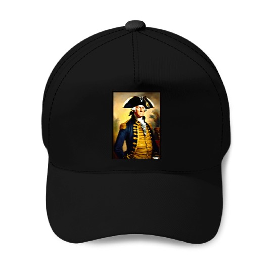 George Washington in revolutionary bttlefield a Baseball Caps