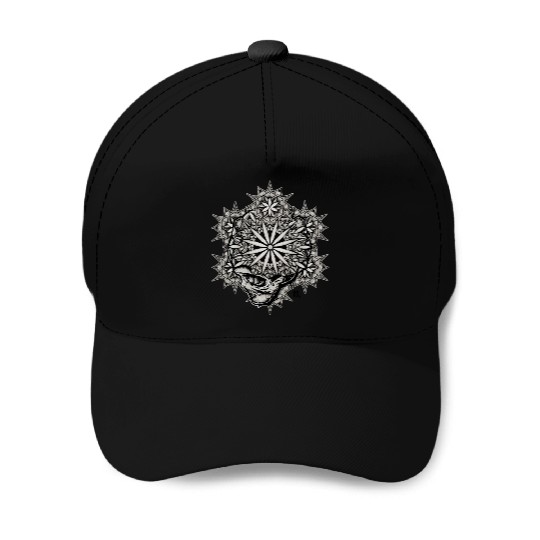 Life and Death Sacred Geometry Skull Flower Baseball Caps