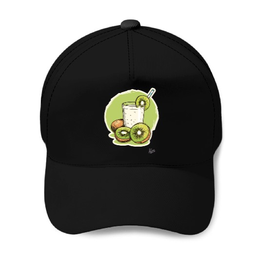 Kiwi fruit and juice with straw illustration Baseball Caps