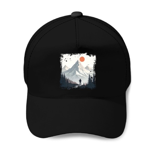 Serene Mountain Wilderness Scene Baseball Caps
