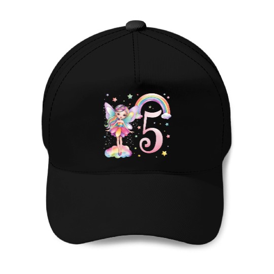 Magical Rainbow Fairy Elf 5th Birthday Girl Baseball Caps