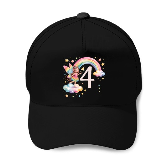 Magical Rainbow Fairy Elf 4th Birthday Girl Baseball Caps