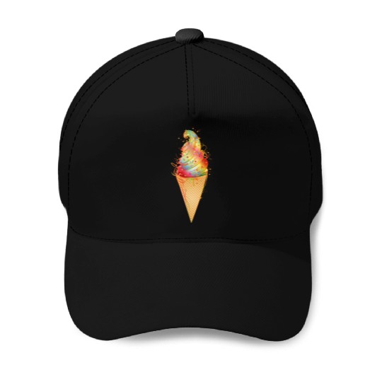 Artfully decorated ice cream in a waffle cone Baseball Caps