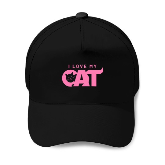 I Love My Cat – Cute Pink Cat Face Graphic Baseball Caps