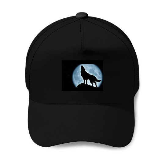 Wolf howling in the moonlight Baseball Caps