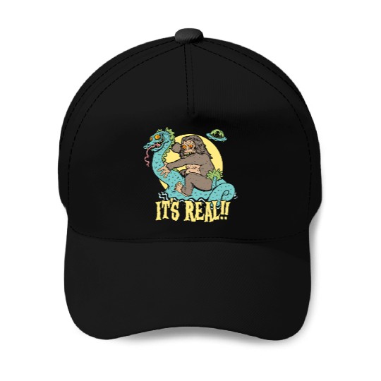 Bigfoot Rides Nessie UFO Cryptid Monster Mayhem Baseball Caps