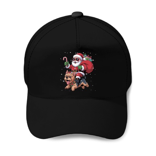 Santa Claus Yorkie Dog Christmas In July Baseball Caps